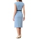 thumbnail image 3 of Vestido elegante de mujer Inspire Chic con mangas cortas, ceñido a la cintura, ideal para el trabajo, color azul claro, talla XS, 3 of 6