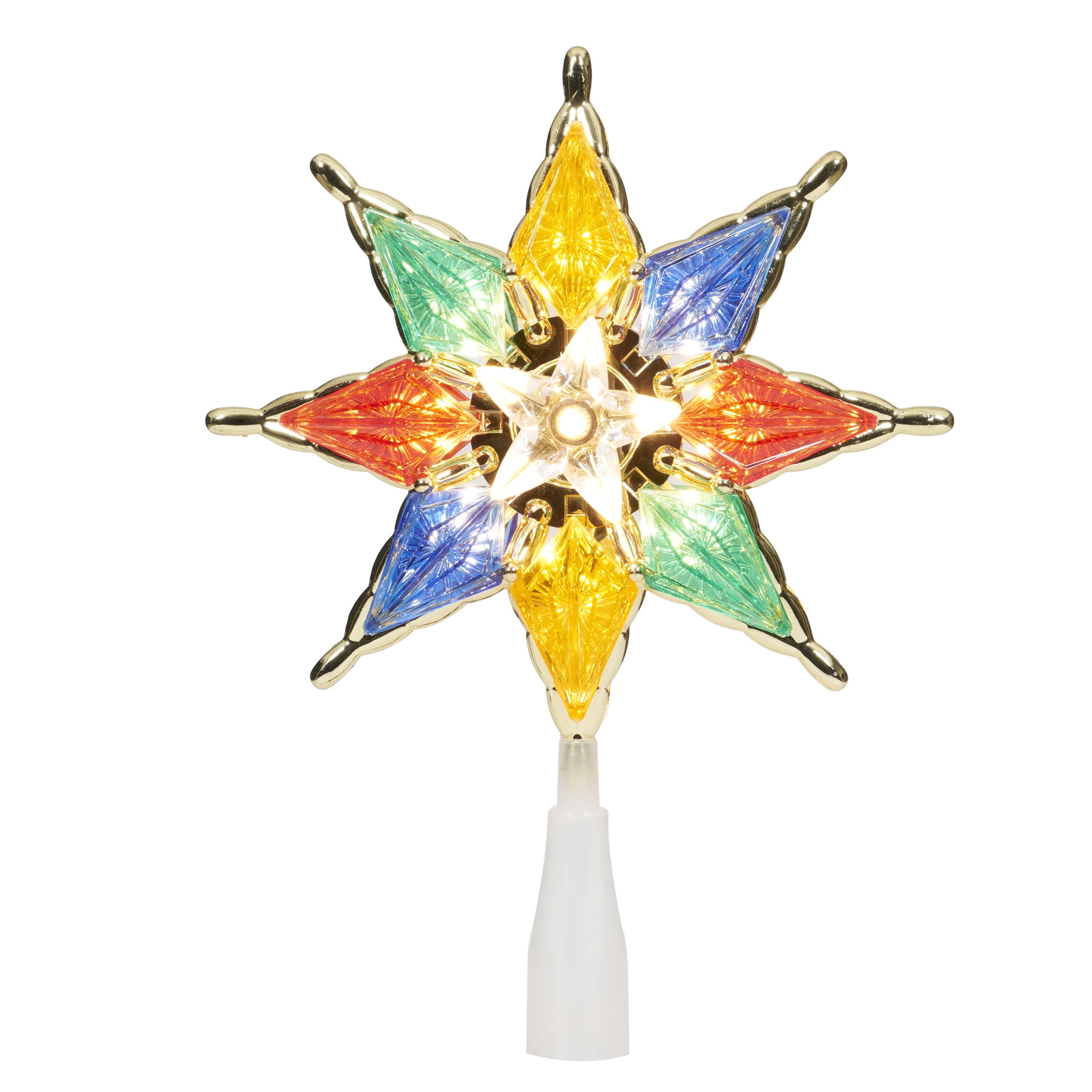 Holiday Time 8-Inch Gold-Trim Multicolor Star Christmas Tree Topper with 10 Clear Incandescent Lights