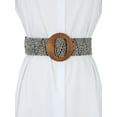 thumbnail image 5 of Womens Woven Stretch Belts, Straw Rattan Wooden Buckle Elastic Wide Waistband Waist Belt for Dress Black & White Stripe 23.62-33.46", 5 of 5