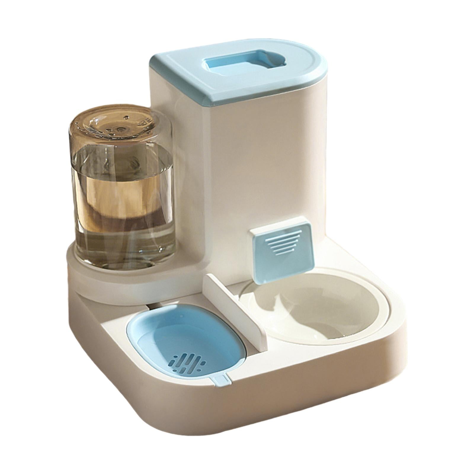Automatic Cat Feeder Feeder and Waterer Set 2 in 1 Design Feeding Station Gravity Refill Kitten Container Drinker Feeder Detachable Bowl Blue