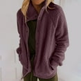 thumbnail image 4 of Lovskoo Winter Coats for Women Fuzzy Fleece Thick Plush Long Sleeve Button Pocket Solid Color Jacket Purple, 4 of 9