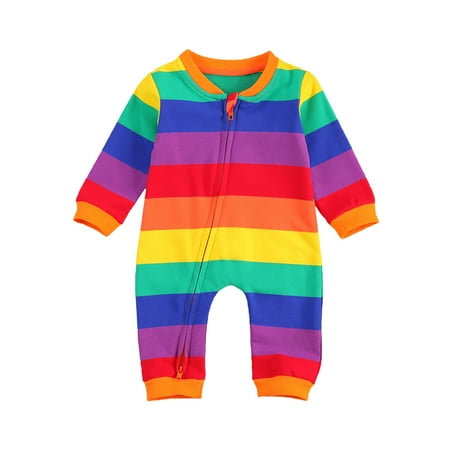

Coduop Newborn Baby Girls Boys Rainbow Striped Romper Zipper Front Sleeper Clothes