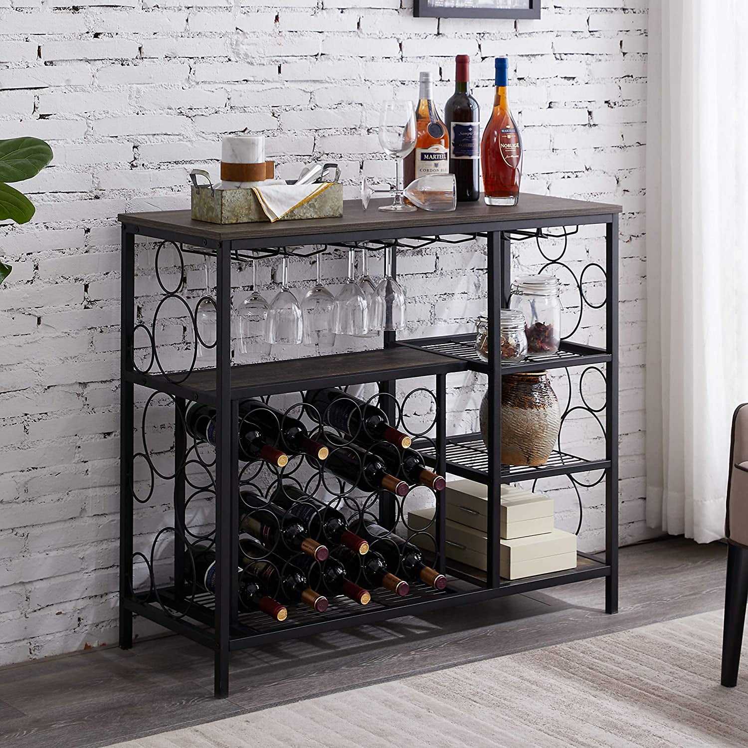 Rolling Kitchen Pantry Cellar Bar Serving Cart 15 Bottle Wine Rack Goblet Holder