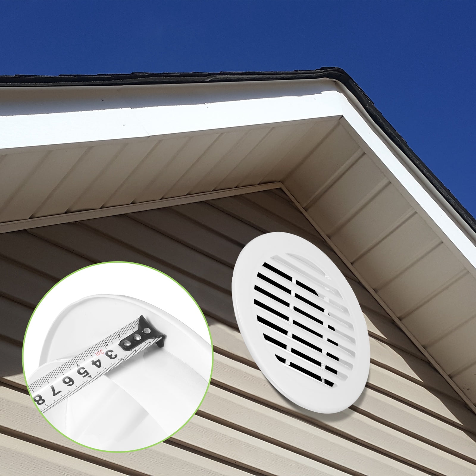 Uxcell 7" Round Air Vent, 17 Degrees Louver Grille Cover Aluminum Alloy Soffit Vent HVAC Ventilation for Ceiling Wall Roofing Bathroom Kitchen Garage Duct Shed Garage, White