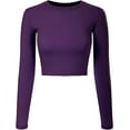 thumbnail image 1 of ORUYROP Women's Solid Long Sleeve Round Neck Crop T Shirt Top, 1 of 4