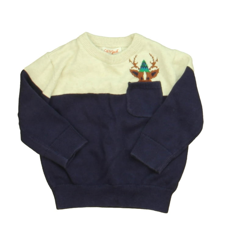 Pre owned Cat Jack Boys Navy Ivory Reindeer Sweater size 18