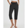 thumbnail image 2 of BALEAF Womens Yoga Capri Pants with Zipper Pockets Summer Drawstring Capris Joggers Lounge Crop 19" Black L, 2 of 7