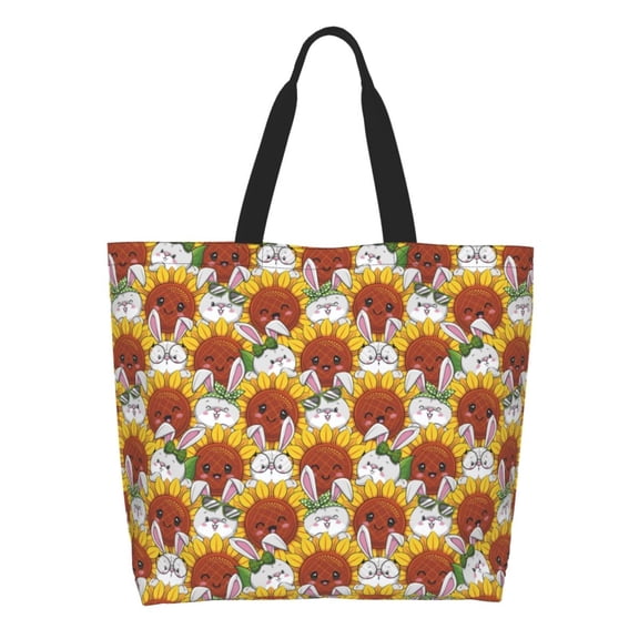 Honeii Cartoon Sunflowers Print Tote Bag for Women, Foldable Tote Bag Large Shoulder Bag Top Handle Handbag for Travel, Work