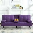 thumbnail image 3 of Gewnee Futon Sleeper Sofa Bed Modern Polyester Couch Convertible Folding Recliner Furniture with 2 Cup Holders for Guest Room,Living Room.Purple, 3 of 14