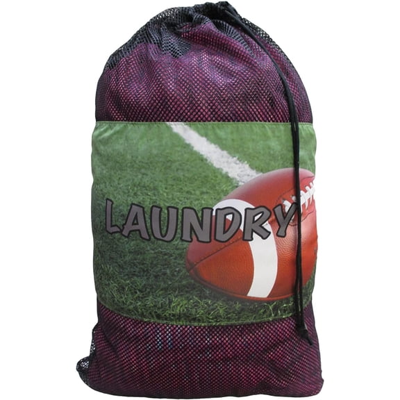 Gilbin Matching Mesh Laundry Or Sock Bag with Drawstring for Sleep Away Camp (Laundry Bag, Football)