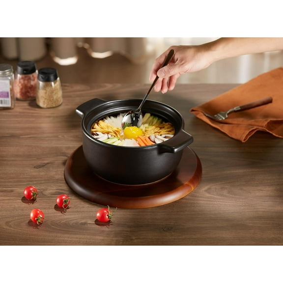 Korean Dolsot Bowl with Lid, 68 oz | Donabe Style Cookware for Bibimbap, Kimchi, Soups & Stews | Oven & Dishwasher Safe, Black