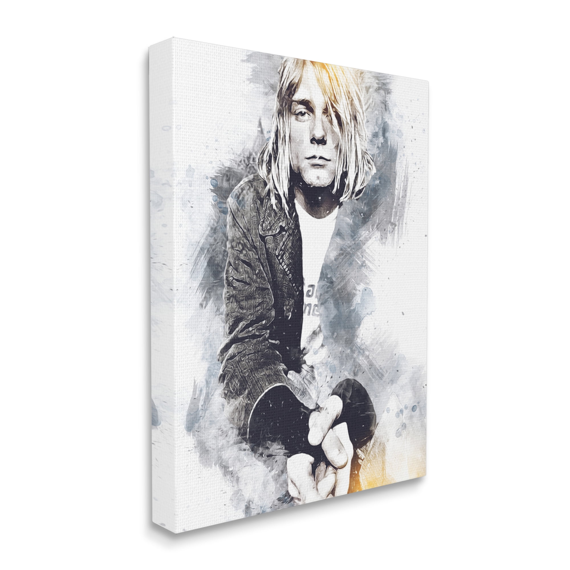 Stupell Industries Kurt Cobain Modern Abstract Pattern Portrait Black Yellow, 36 x 48, Design by Birch&Ink