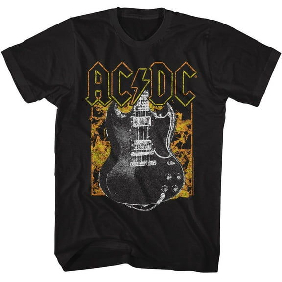 AC/DC Fire And Guitar Black Adult T-Shirt L