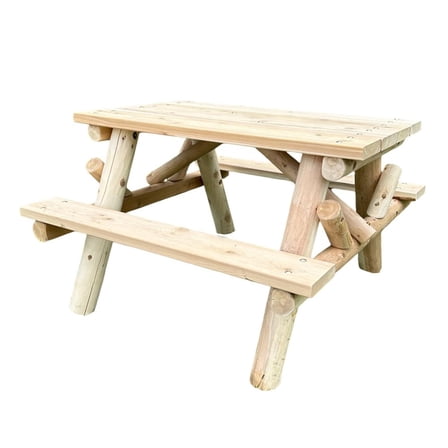 Contoured Comfort 4' Log Picnic Table  Attached Benches