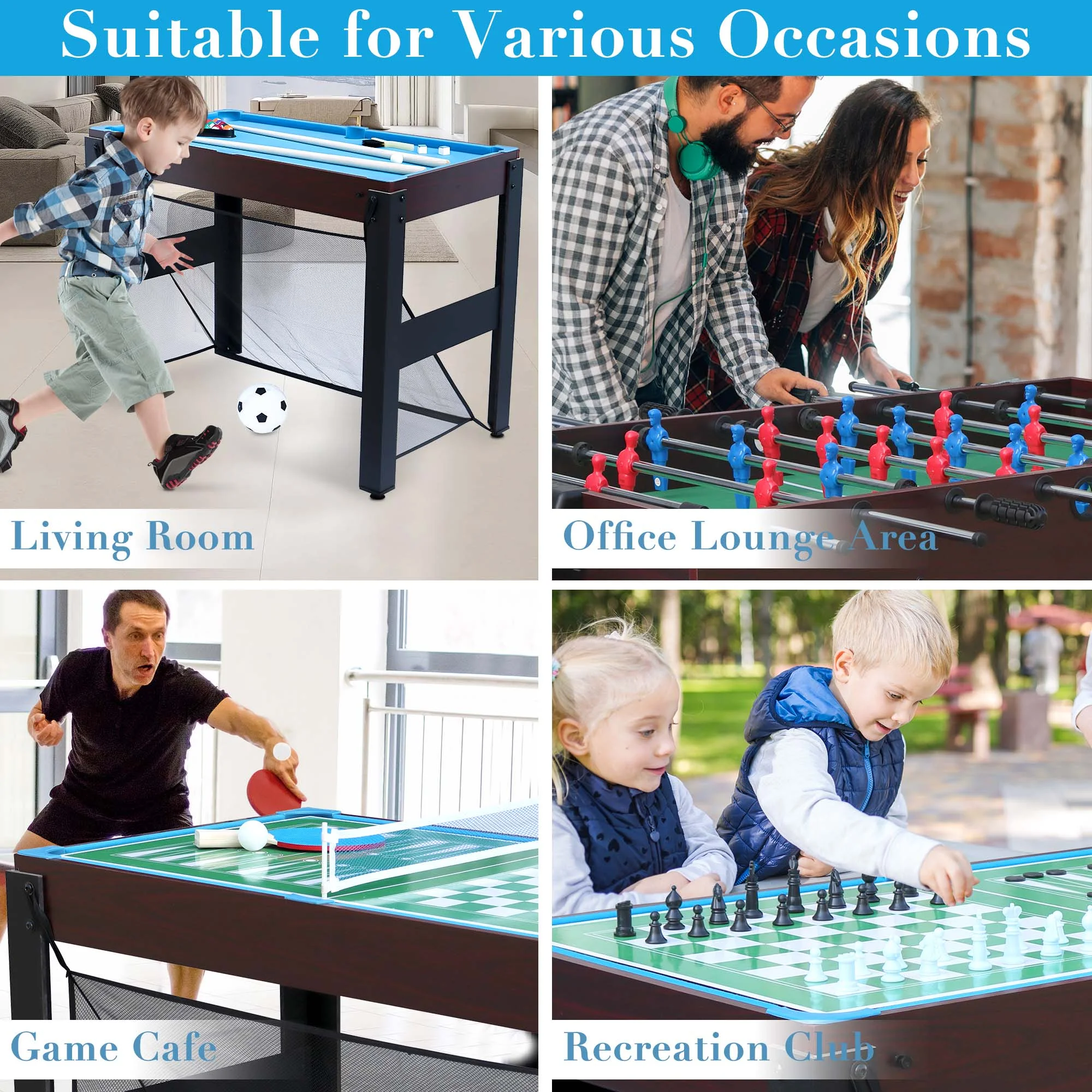 48'' 16 in 1 Multi Game Table, Combo Game Table Set for Game Room, Multifunctional Game Table with Bow, Arrow, Basketball, Football, Hockey, Foosball, Shuffleboard, Ping Pong, Chess, Checker, Bowling