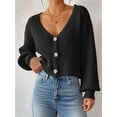 thumbnail image 4 of Women'S Long Sleeve V-Neck Button Down Rib Knit Cropped Cardigan Sweater Black XL, 4 of 7