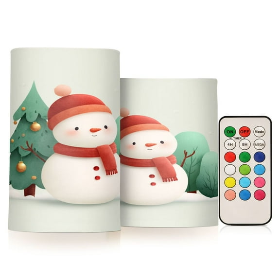Electronic Candle Light Combination 3x5In, 3x4In Flameless Candle Plastic Festive Decoration Party Christmas Decoration Romantic Christmas Snowman