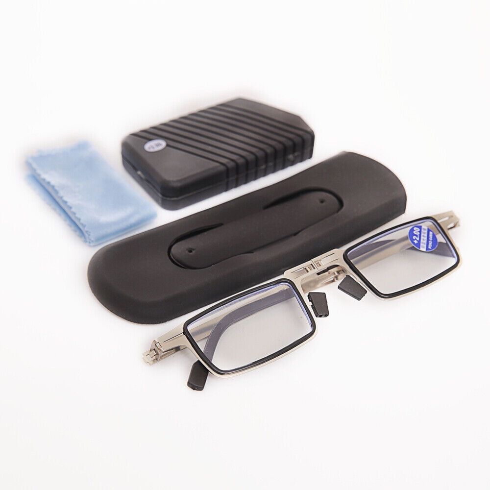 Reading Glasses Mens Womens Metal Foldable Glasses 2 PACK Square Frame Readers