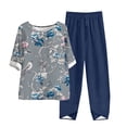 thumbnail image 2 of Nrmvnmi Women's Summer 2 Piece Outfits Casual Floral Prints Short Sleeve Pajama Tops Wide Leg Pants Lounge Sets Tracksuits Mothers Day Gifts, 2 of 5