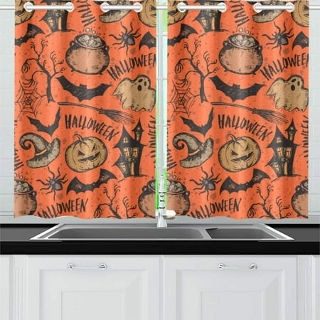 Mkhert Halloween Bat Pumpkin Window Curtains Kitchen Curtain Room