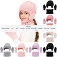thumbnail image 7 of ShomPort 3PC Winter Warm Set for Girls Fleece Lined Earflap Cable Knitted Beanies Neck Warmer Touchscreen Gloves Cute Outfits, 7 of 7