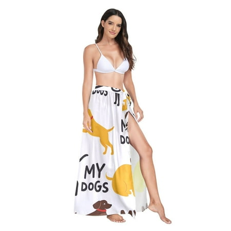 Women s Beach Swimsuit Cover Ups Bathing Suit Coverups Bikini Wrap Dress for Swimwear Yellow Black Brown Dogs M