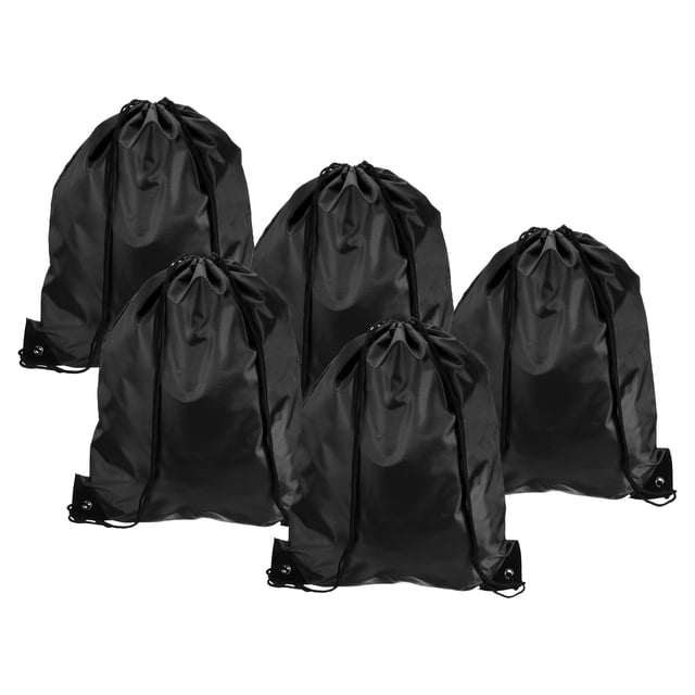 Unique Bargains 42x34cm Nylon Drawstring Bag Bulk Storage Cinch Backpack Sack, Black 10 Pack