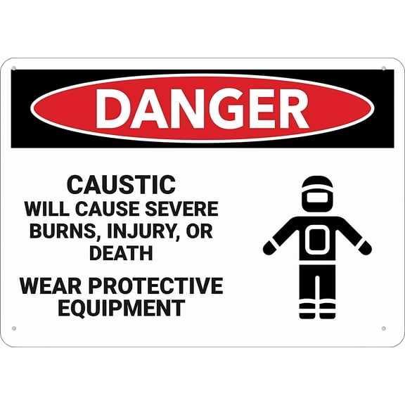 Danger Caustic Will Cause Severe Burns Sign - 8"x12" Rust Free Aluminum, UV Protected Waterproof Fade Resistant, 4 Pre-Drilled Holes