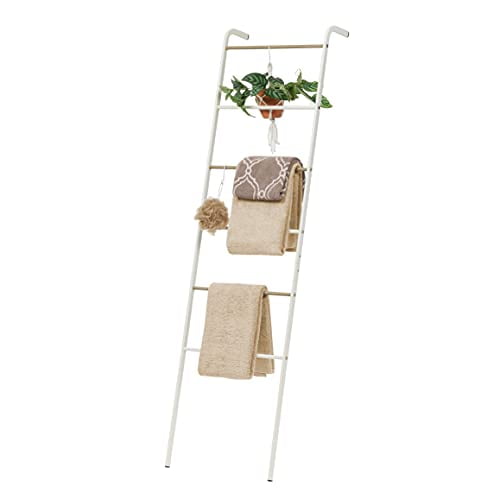 IRIS USA PI Garment Pearl White Blanket Ladder Standing Towel Rack