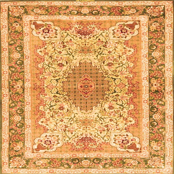 Ahgly Company Indoor Square Medallion Orange Traditional Area Rugs, 3' Square