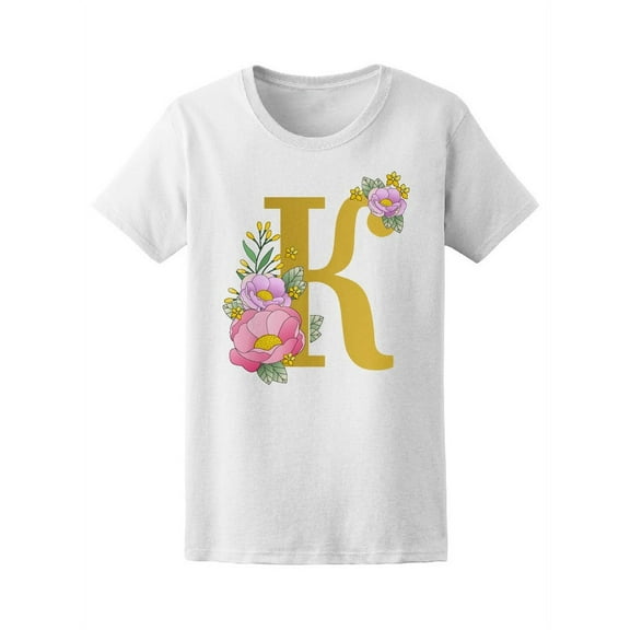 Floral Pattern Letter K T-Shirt Women -Image by Shutterstock, Female XX-Large