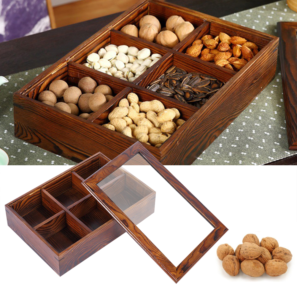 Innovative Wooden Nuts Tray Compartments Home Snacks Fruits Holder