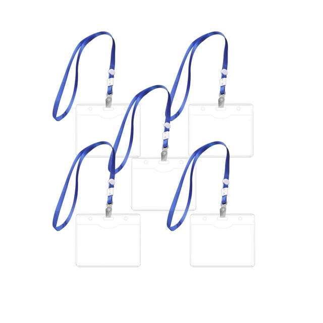 Less Than 5 Business Card Holder Breakaway Lanyards ID Holder Clear Name Card Case with Lanyards Plastic Blue