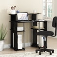 thumbnail image 2 of Furinno Jaya 35.3 Inch Black Computer Desk with Raised Hutch and Open Shelf, Gaming Desk, Office Desk for Home Office, Bedroom, Dark Americano/Stainless Steel, 2 of 5
