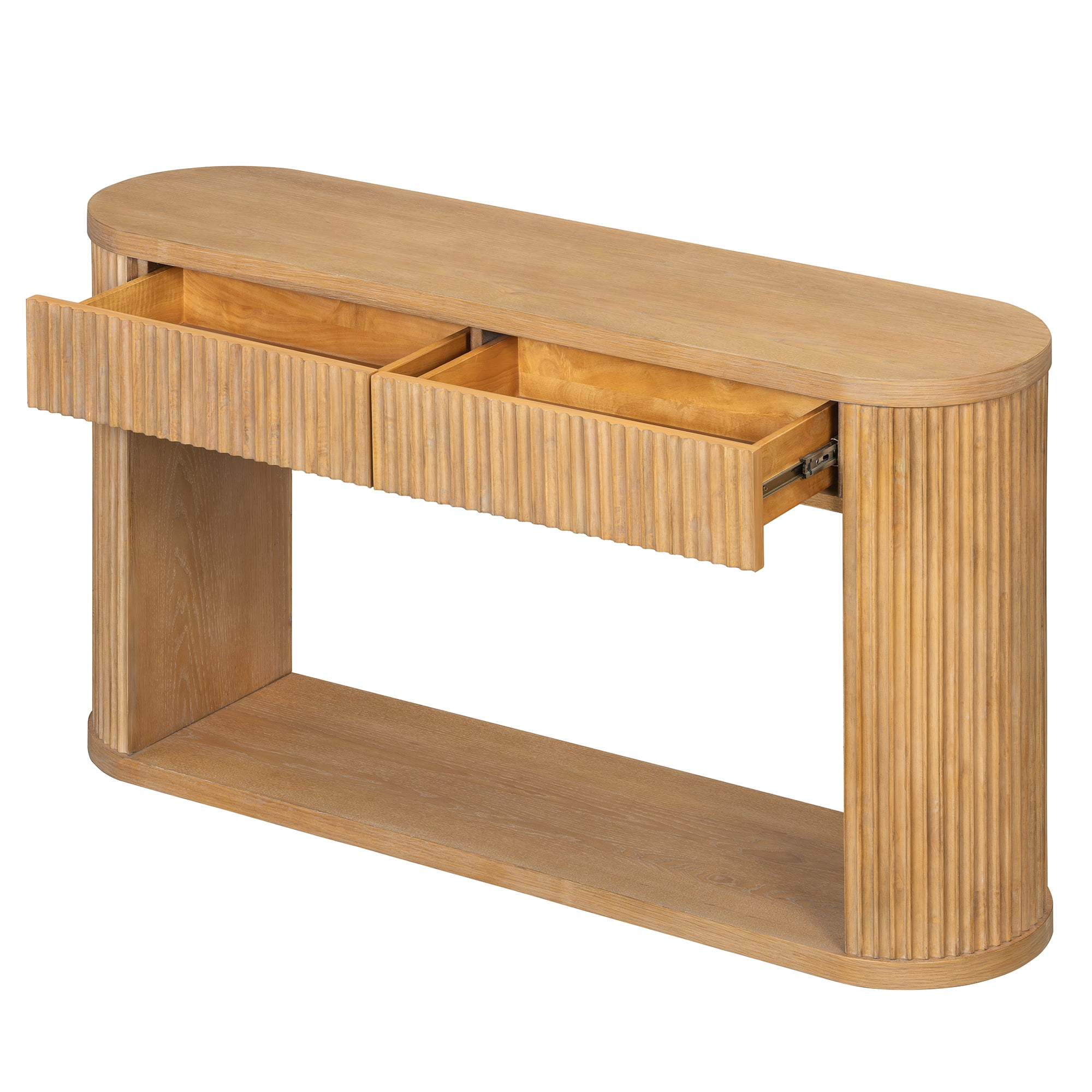 Euroco 53" Fluted Console Table with 2 Drawers, Modern Entryway Table with Storage & Bottom Shelf,Wood Long Sofa Table Behind Couch for Living Room, Hallway, Foyer,Natural