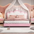 thumbnail image 2 of Aukfa Upholstered Platform Bed with Princess Crown Headboard, PU Full Size Bed Frame - White/Pink, 2 of 8