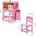 thumbnail image 3 of Kids Desk & Chair Set, Storage Cabinet, Wooden Children Student Writing Table with Chair, Computer Workstation for Kids Bedroom & Study Room, Pink, 3 of 7
