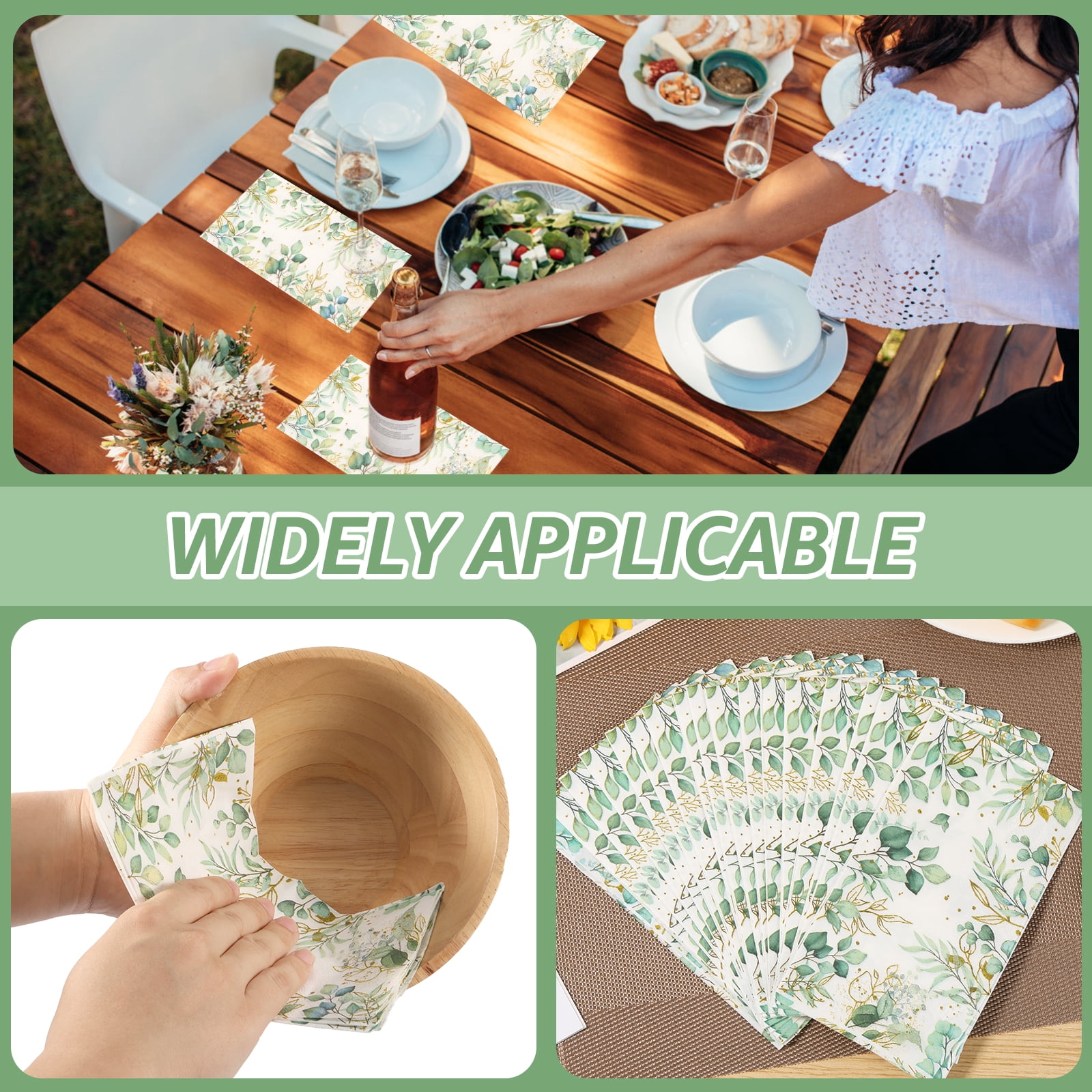 NUAHRHY 100pcs Eucalyptus Leaves Napkins, 3 Ply Disposable Hand Towels for Bathroom, Eucalyptus Leaf Guest Paper Napkins Dinner Napkins for Spring Wedding Baby Shower Bridal Shower Birthday Tea Party