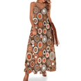 thumbnail image 2 of Orange White and Brown Circle Retro Pattern Sleeveless Dress womans clothing Beachwear, 2 of 6