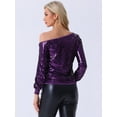 thumbnail image 3 of DARING DIVA Women's Off-Shoulder Long Sleeve Party Tops S Dark Purple, 3 of 6