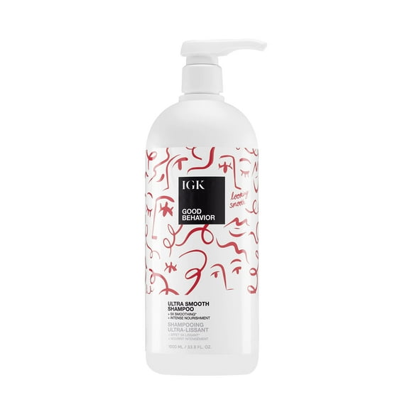 IGK GOOD BEHAVIOR Ultra Smooth Shampoo Liter | Frizz Control + Hydrates + Shine | Vegan + Cruelty Free | 33.8 Oz