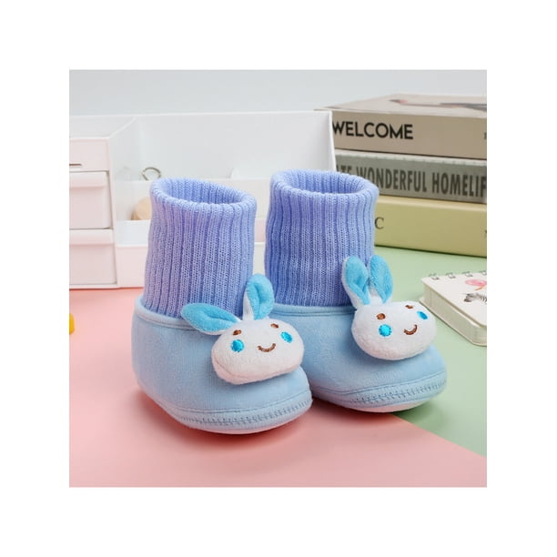Woobling Infant Baby Crib Boot Soft Sole Boots Cartoon Sock Booties Knitted Socks Slippers Newborn Lightweight Slip On Warm Shoes Blue 9 12 months