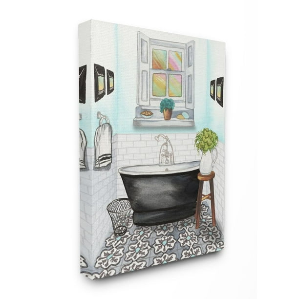 Stupell Industries Cute Bathroom Blue Watercolor Painting Canvas Wall
