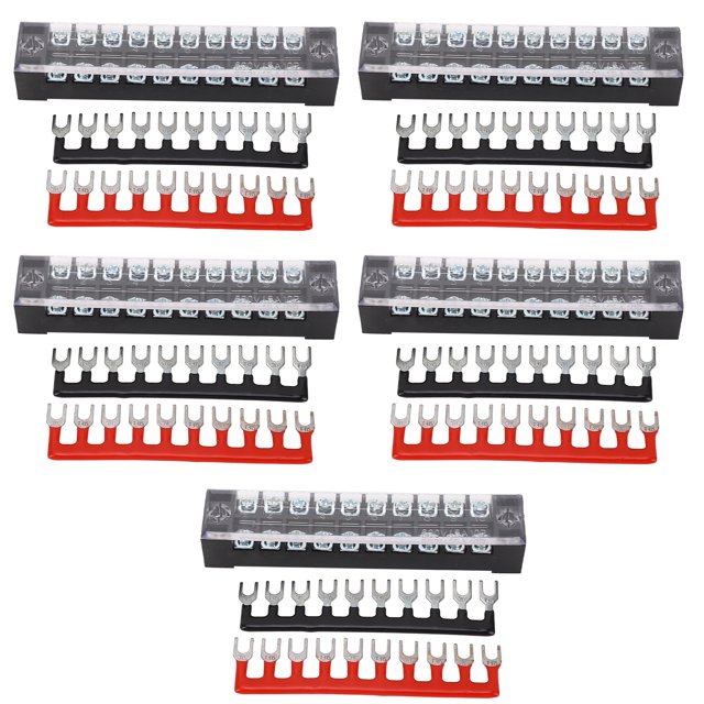 Risegun Bloques De Tiras De Terminales, 5 Juegos De 10 Posiciones, Kit De Tiras De Conectores De Bloque De Terminales, Tornillo De Doble Fila, Puente Preaislado, 15 A, 600 V, Terminales Preaislados