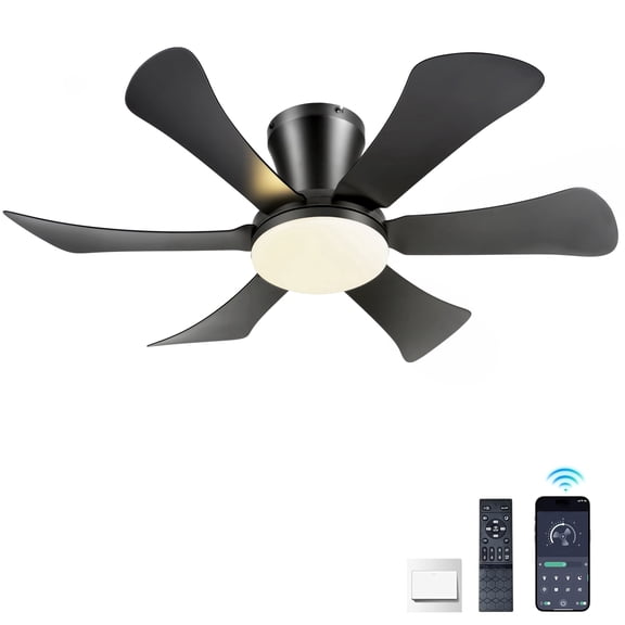 Ceiling Fans with Lights,36" Low Profile Ceiling Fan with Light and Remote Control,Flush Mount, Reversible, Dimmable, Noiseless, Black Ceiling Fan for Bedroom
