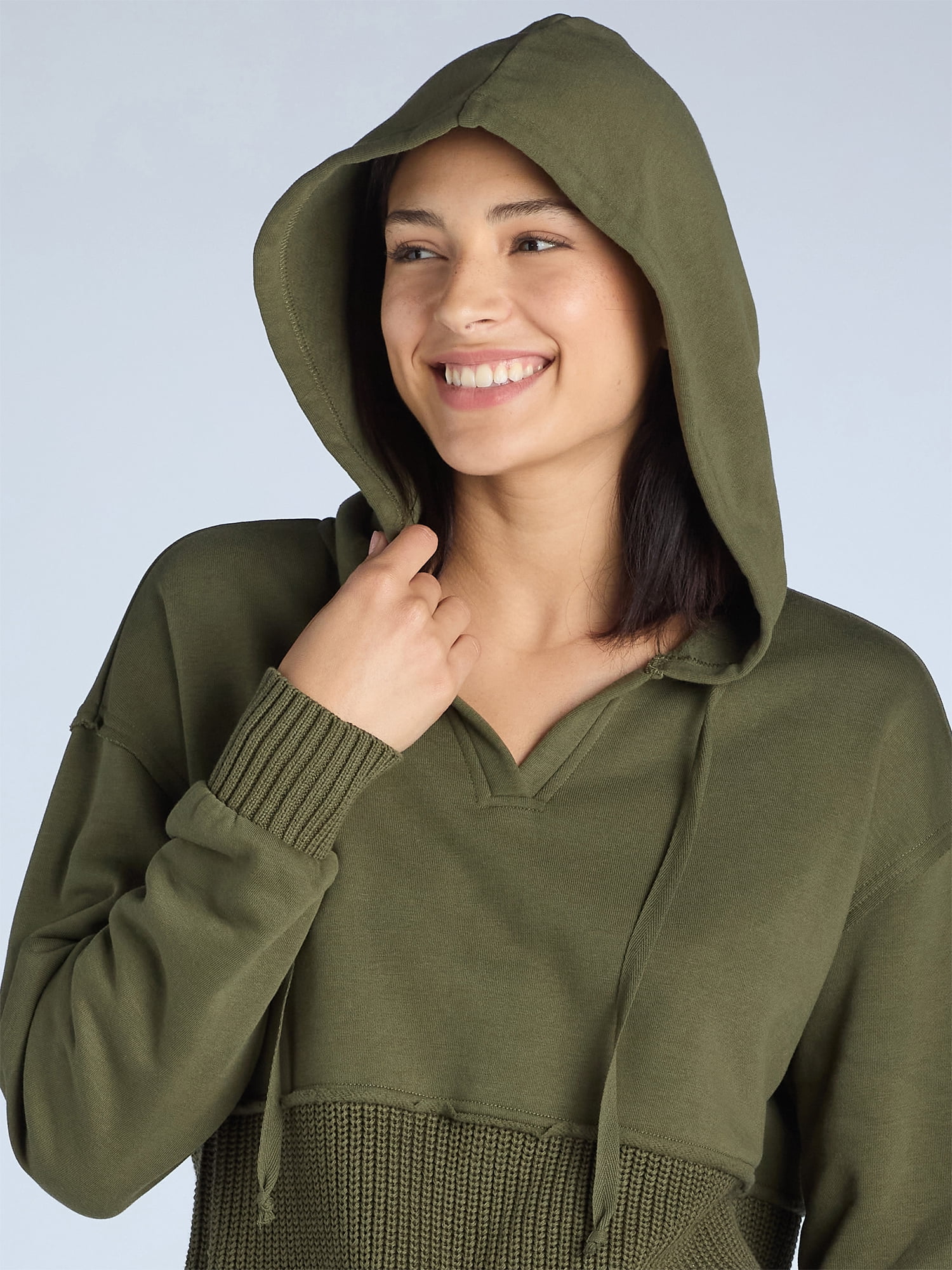 Time And Tru Women's Mixed Media Hoodie, Sizes S-XXXL