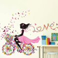 thumbnail image 4 of Pegatinas de pared extraíbles con diseño romántico de rosas, flores, mariposas, hadas, niñas, en bicicleta, para dormitorio infantil, guardería, bricolaje, decorativas, para pared, 4 of 5