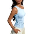 thumbnail image 4 of StSilkitty Womens One Shoulder Shirts Summer Solid Color Sleeveless Blouses Lightweight Soft Comfy Tops, 4 of 6