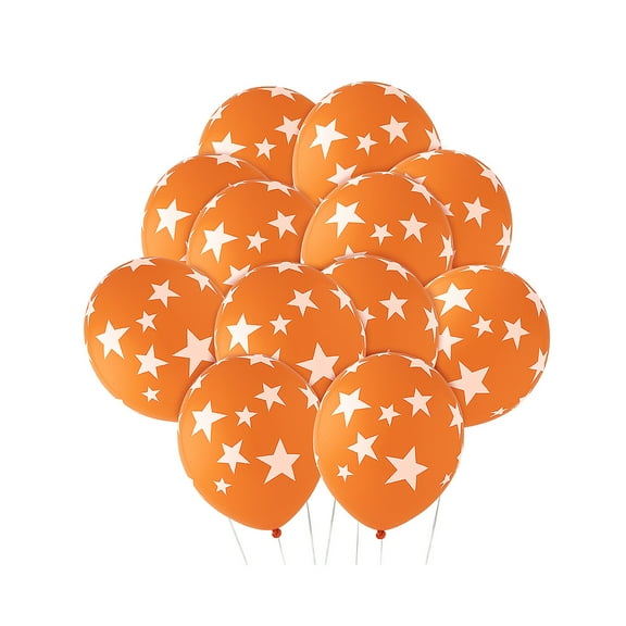 Latex Balloons Orange with White Stars 11" Bulk 144 Pc