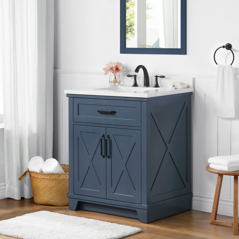 Ove Decors Ollie 30 W x 22 D Freestanding Bathroom Vanity with Sink and  Mirror, Midnight Blue
